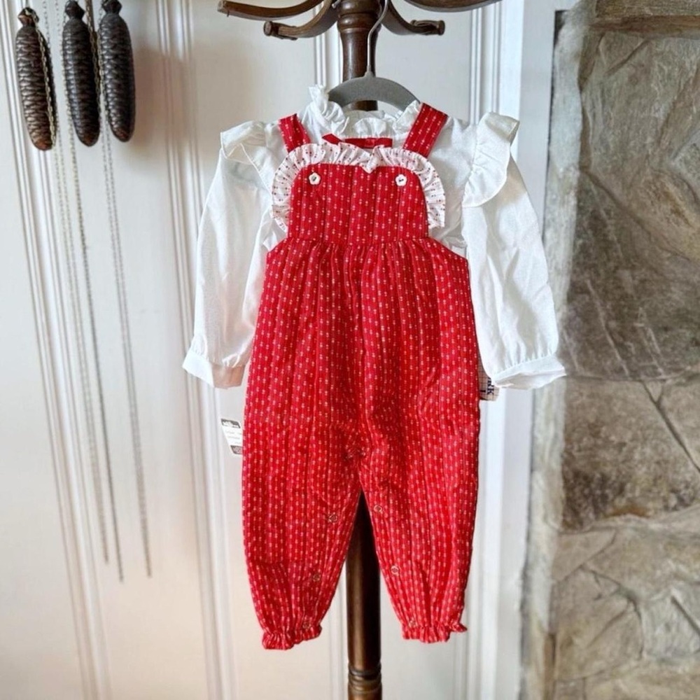 Vintage Quilted Floral Overall Jumpsuit with Matching Blouse